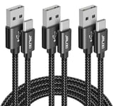 JALIXI 3M+1M+0.3M USB C Cable, Mixed Length USB to USB C Cable Fast Charging, Nylon Type C Lead for iPhone 16/15, Samsung Galaxy S24 S23 A55 A35 A25 A15, Pixel, 3Pack, Black