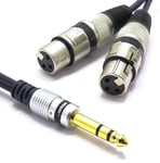 Câble Double XLR Femalle vers Jack 6.35mm Stéréo 3m Audio Mâle Jack 6.35 TRS Prise 3 Broches XLR.[G980]