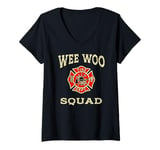 Womens WEE WOO SQUAD Funny Firefighter Badge Marshal Fire Truck V-Neck T-Shirt