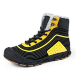 SHOULIEER Hommes Bottes de Neige d'hiver Baskets en Cuir imperméables Bottes de randonnée en Plein air Super Chaudes Black Yellow 7.5