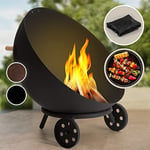 Blumfeldt Brasero Exterieur pour Le Jardin et Terrasse, Brasero Grill Portable, Couverture Pluie, Bol en Acier, Brasero BBQ Rond avec Foyer Camping, Brûleur à Bois, Résistant Intempéries, Tisonnier