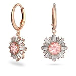 Swarovski Boucle d'Oreilles Sunshine, motif soleil, pierre rose entourée de morganite blanche, monture plaqué or rosé