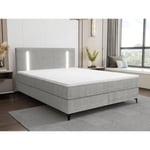 Vente-unique.com Ensemble complet boxspring tête de lit avec leds + sommier + matelas + surmatelas - 160 x 200 cm - Tissu - Gris - ONO de YSMÉE