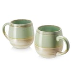 LIFVER 21 Oz Large Ceramic Coffee Mug, Stoneware Coffee Mugs Set of 2, Big Tea Cup for Office and Home, Gifts for Women, Dishwasher and Microwave Safe, Green