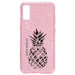 Coque Iphone XR paillettes rose ananas personnalisee noir