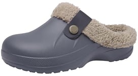 ChayChax Femme Hiver Sabots Fourrées Homme Pantoufles Chaud Peluche Chaussons Maison Imperméables Chaussures de Jardin Intérieur et Extérieur,42/43 EU,Gris