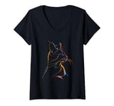 Womens Vibrant Cat Silhouette Line Drawing Beauty V-Neck T-Shirt