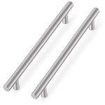 Probrico Poignée de meuble de cuisine. Barre T en acier inoxydable 12 mm de diamètre, entraxe de 64 mm poignée de tiroir de meuble 6,35 cm, 5 Pcs, CC:256mm