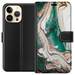 Apple iPhone 14 Pro Max Svart Plånboksfodral Grön / Guld marmor