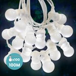 Guirlande Guinguette 100 m Cable Blanc IP65 - Guirlande Electrique Exterieur 100 Bulbes Blancs - Guirlande Guinguette Exterieur Boheme Déco pour