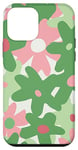 Coque pour iPhone 12 mini Sage Green White Pink Retro Mod Flowers Oversized Floral