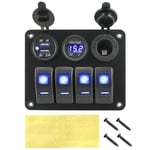 Panneau de commutation ¿¿ 4 gangs pour voiture",camping-Car,caravanes,double Port USB,voltm¿¿tre num¿¿rique,disjoncteur LED,"panneau en aluminium - Type 4 Gang Switch #B