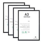 A3 Certificate Picture Frame,4 Pack Black Wood Photo Frame with plexiglass for Wall Mount Display,29.7x42 cm,Set of 4