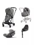 Cybex Mios Pushchair, Carrycot & Cloud T PLUS i-Size Car Seat with Base T Bundle, Black/ Grey