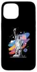 Coque pour iPhone 15 Statue de la Liberté USA tenant une torche flamboyante avec des plantes