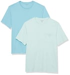 Amazon Essentials Men's T-Shirt Regular-Fit Short-Sleeve Crewneck Pocket, Pack of 2, Aqua Blue/Light Blue, XS