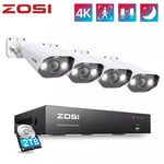 ZOSI 4K 2To PoE Caméra de Sécurité Kit Vidéo Surveillance Audio Bidirectionnel