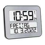 TFA Dostmann Horloge murale numérique TIMELINE MAX, 60.4512.54, très grand affichage, jour de la semaine réglable en français, affichage de la date, horloge murale pour seniors, argenté