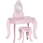 Coiffeuse enfant design girly avec motifs à coeur - tabouret inclus - dim. 60L x 36l x 88H cm - tiroir, miroir - mdf - rose