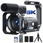 5K 56MP Camcorder Video Camera WiFi 3'' 270° Rotatable Touchscreen Vlogging Camera Youtube Camera Podcast Recorder Video Camera with 64GB SD Card, Remote Control, 2 Batteries, Hood, Microphone, Tripod