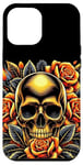 Coque pour iPhone 14 Plus Skull Orange Roses Halloween Fall Autumn Gothic Art Pattern