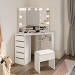 ZANOFIRA Corner Dressing Table Set with 3 Angle Mirrors and LED Lights, Vanity