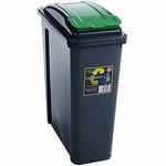 25L Slimline Bin with Green Flap Lid Waste Storage Kitchen Garden Trash Dustbin