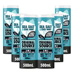 Original Source Mens 3in1 Sea Salt & Cool Mint Shower Gel, 100 Percent Natural Fragrance, Vegan, Cruelty Free, Paraben Free, Bulk Buy, Pack of 6 x 500 ml