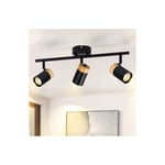 Plafonnier 3 Flammes Noir Projecteur - Plafonnier Bois led GU10 Plafonnier Pivotant 330° pour Séjour Chambre Cuisine Chambre Enfants Sans Lampes