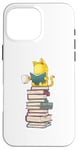 Coque pour iPhone 16 Pro Max Kawaii Cat Reading Book Stack Cute Bookworm T-shirt graphique