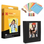 Kodak - Papier Photo Premium Zink de 2x3 Pouces (50 Feuilles) + Cadres Photo colorés et carrés à accrocher + Album Photo (Compatible avec Kodak Printomatic)