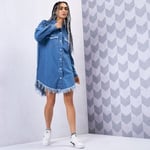 ADIDAS Originals x KSENIASCHNAIDER Fringed Denim Shirt  Dress II5712 Women's Med