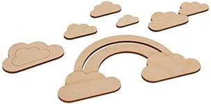 Rayher 62983505 Embellissements en bois, nuages et arc-en-ciel, bois naturel FSC MixCred, 6 pces., 16,8X8,3cm, décoration, chambre d’enfant