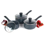 Russell Hobbs COMBO-4838A Nightfall Stone Saucepan Set, 3 Piece Collection, 16/18/20 cm, for All Hob Types Including Induction, Comfortable Bakelite Handle, Tempered Glass Lids, Blue Marble Aluminium