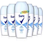 6x Sure Cotton Dry 48Hr Anti-Perspirant Deodorant Roll On Alcohol Free 50ml