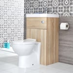 Meuble WC avec cuvette minimaliste et lave-main – Effet chêne – 50 cm x 89 cm – Cluo