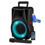 ENCEINTE FestiSound FESTI08 - 8" 20CM - 200W - sur Batterie - Effet RING LED - USB SD Bluetooth TWS - Micro VHF+ Clé USB 32G