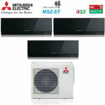 Mitsubishi - electric trial split inverter air conditioner series kirigamine zen black msz-ef 7+7+9 with mxz-3f54vf r-32 wi-fi integrated colour