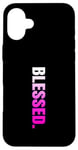 Coque pour iPhone 16 Plus Pink Blessed. Graphique vertical en couleur rose