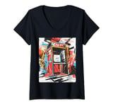 Womens Vibrant Retro Arcade Machine Nostalgia V-Neck T-Shirt