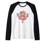 Girls 4th of July Outfit Patriotic American Flag Stars Kids Raglan Baseball Tee