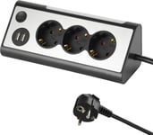 ¿ 62512 ¿ Multiprise D'Angle Multifonction ¿ Multiprise Triple Avec 2 Ports Usb Et Une Veilleuse Led (Avec Interrupteur) ¿ Pour La Cuisine Et Le Bureau (Câble De 1,5 M), 62512