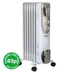 Dunelm White Russell Hobbs 1500W 7 Fin Oil Filled Heater, 33cm x 24cm x 62.5cm White