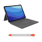 Logitech Combo Touch iPad Pro 11-inch(1st, 2nd, 3rd, 4th gen - 2018, 2020, 2021, 2022) Keyboard Case Crayon Digital Pencil (2018 and later) QWERTY UK - Grey