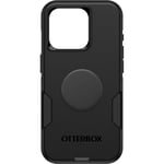 OtterBox Bundle iPhone 15 Pro (Only) Commuter Series Case - (BLACK) + PopSockets PopGrip (BLACK), Slim & Tough, Pocket-Friendly, with Port Protection, PopGrip Included