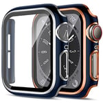 2 Pièces Coque pour Apple Watch Series 6/5/4/SE 40mm Protection Écran,Dur PC Case HD Clair Verre Trempé Anti-Choc Housse de Protection pour Apple Watch 40mm Cover，Bleu Nuit&Or Rose/Bleu Nuit&Argent