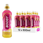 Boost Sports Drinks Raspberry & Mango | 12 Isotonic Drink with Vitamin B12 and B6 | Electrolyte Drink | Maximum Hydration Drinks | Low Calorie Vegan Adult Soft Drinks Multipacks | 12x500ml