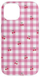 Coque pour iPhone 14 Motif Vichy rosé Rétro Cerises Rouges Mignonnes, Thème