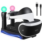 4 en 1 PSVR Présentoir de charge avec support pour casque stockage PlayStation VR, Chargeur 2 contrôleurs PS Move Station d'accue