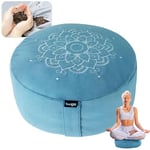 Yes4All Zafu Coussin de Yoga 100% Coque de Sarrasin 39 cm, Housse en Velours Amovible avec Coussin de méditation supplémentaire en Mousse, Bleu